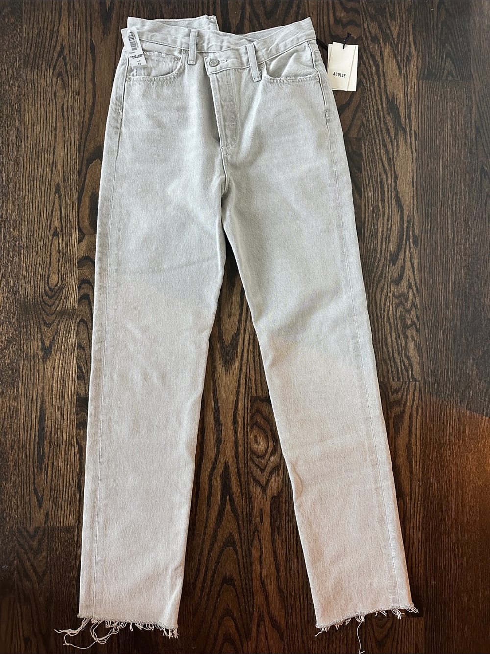 Agolde Light Gray Straight-Leg Jeans with Raw Hem